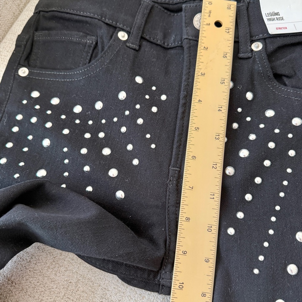 🖤 EXPRESS Black Studded High Waisted Skinny Jean Leggings - Picture 8 of 13